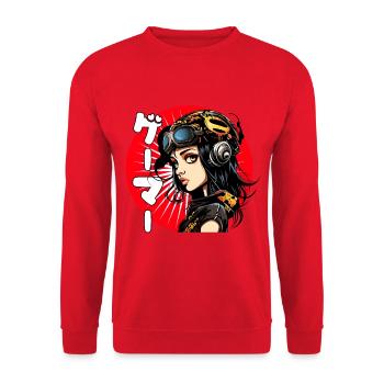 Anime Cute Gamer Girl Pop Art - Unisex Sweatshirt - red - Front - Alina (178cm) & Michal (187cm)