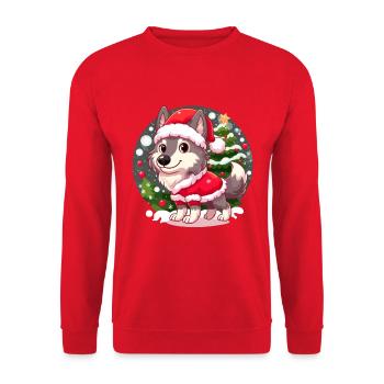 Niedlicher Wolf Welpe im Weihnachtsoutfit - Unisex Pullover - Rot - Vorne - Alina (178cm) & Michal (187cm)