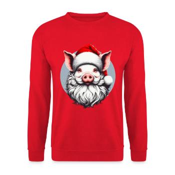 Christmas sweater design: Pig as Santa Claus - Christmas - Unisex Sweatshirt - red - Front - Alina (178cm) & Michal (187cm)