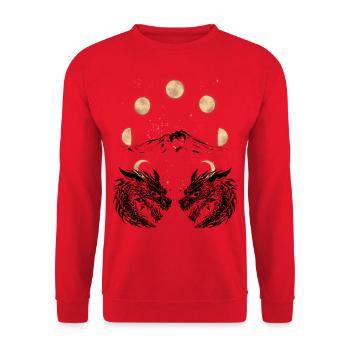 Dragon Mountains Moon Phase Fantasy Moon - Unisex Sweatshirt - red - Front - Alina (178cm) & Michal (187cm)