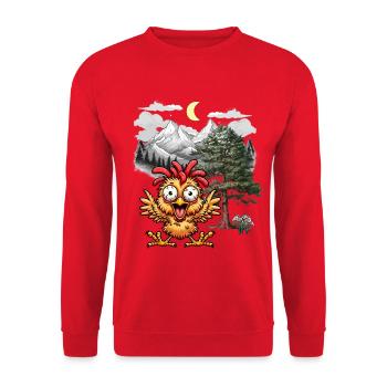 Crazy Chicken Poulets Poule Wild West Nature - Sweat-shirt Unisexe - rouge - Devant - Alina (178cm) & Michal (187cm)