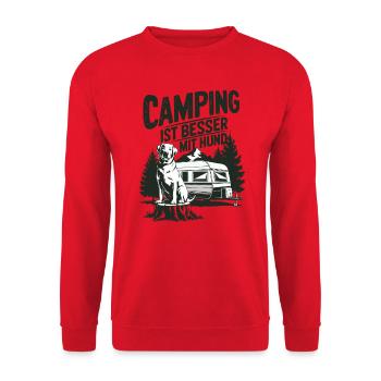 Camping ist besser mit Hund - Unisex Pullover - Rot - Vorne - Alina (178cm) & Michal (187cm)