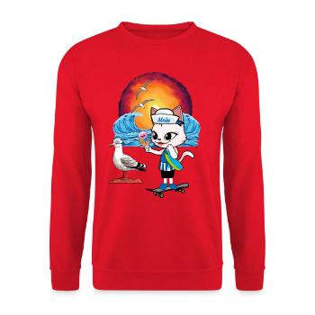 Cat Seagull Seagulls Moin Cats Skater Cream Cone - Unisex Sweatshirt - red - Front - Alina (178cm) & Michal (187cm)