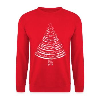 Weinsorten als Weihnachtsbaum schneeweiße Schrift - Unisex Pullover - Rot - Vorne - Alina (178cm) & Michal (187cm)
