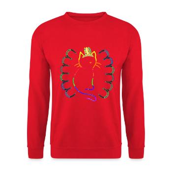 Retro Katze Katzen Vintage 80er 90er Schamane - Unisex Pullover - Rot - Vorne - Alina (178cm) & Michal (187cm)