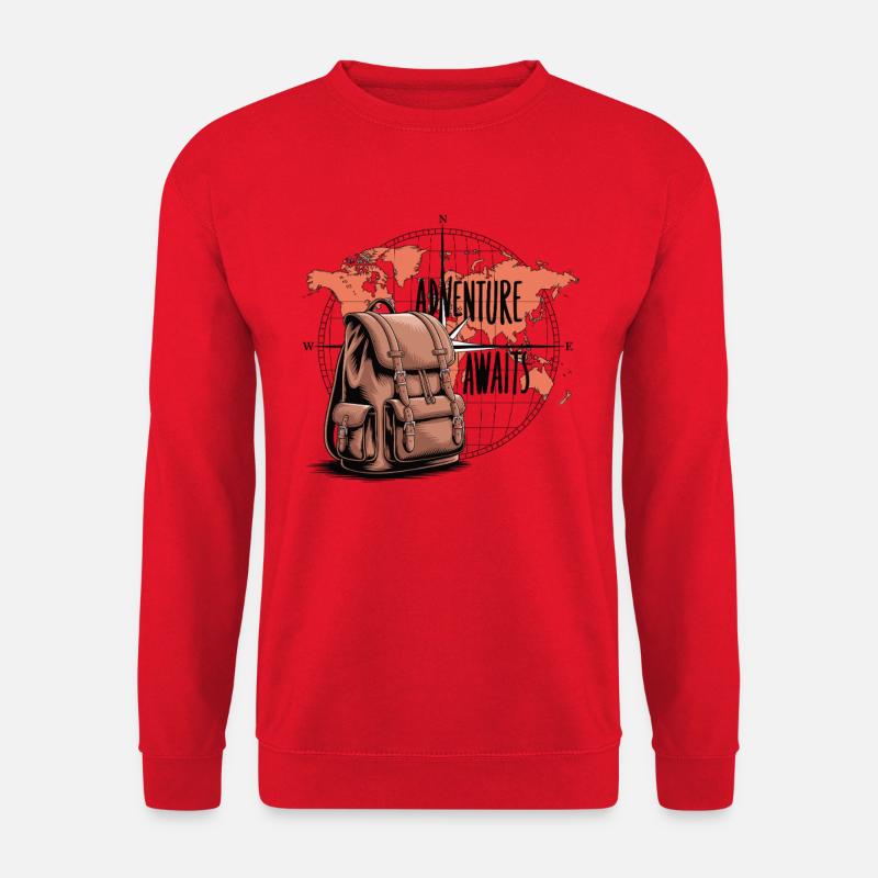 Adventure Awaits – Compass & Backpack - Unisex Sweatshirt - red