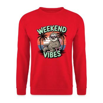 Weekend Vibes – Paresseux sur la plage - Sweat-shirt Unisexe - rouge - Devant - Alina (178cm) & Michal (187cm)