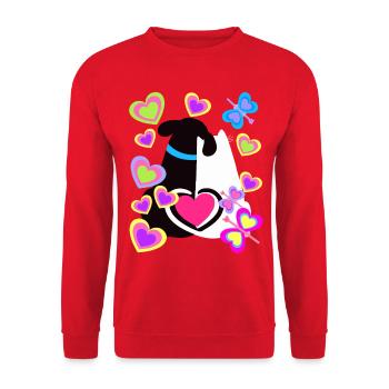 Dog Cats Valentine Love Retro Vintage - Unisex Sweatshirt - red - Front - Alina (178cm) & Michal (187cm)