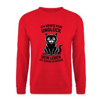 Ich bringe kein Unglück – Schwarze Katze - Unisex Pullover - Rot - Vorne - Alina (178cm) & Michal (187cm)