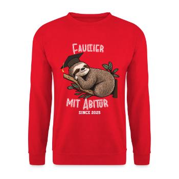 Faultier mit Abitur 2025 - Unisex Pullover - Rot - Vorne - Alina (178cm) & Michal (187cm)