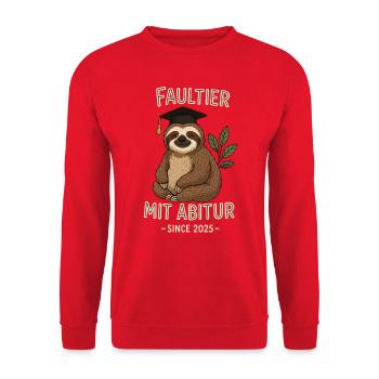 Faultier mit Abitur 2025 - Unisex Pullover - Rot - Vorne - Alina (178cm) & Michal (187cm)