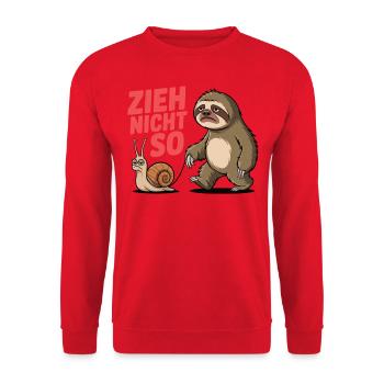 Zieh nicht so, Schnecke und Faultier - Unisex Pullover - Rot - Vorne - Alina (178cm) & Michal (187cm)