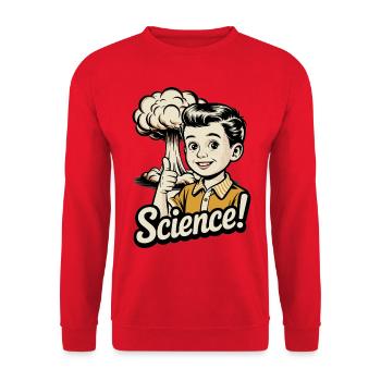 Science – Vintage Atomic Satire Design - Unisex Pullover - Rot - Vorne - Alina (178cm) & Michal (187cm)