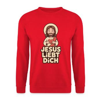 Jesus liebt dich - Unisex Pullover - Rot - Vorne - Alina (178cm) & Michal (187cm)