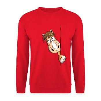 Neugieriges Pferd - Unisex Pullover - Rot - Vorne - Alina (178cm) & Michal (187cm)