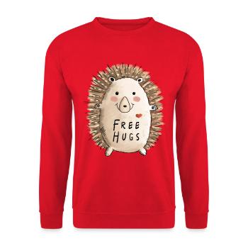 Free Hugs Igel I Kinder Comic Geschenk Herbst - Unisex Pullover - Rot - Vorne - Alina (178cm) & Michal (187cm)