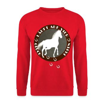 Cheval au galop avec fer à cheval - Porte-bonheur - Sweat-shirt Unisexe - rouge - Devant - Alina (178cm) & Michal (187cm)