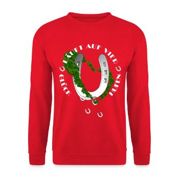 Nature-inspired horseshoe with clover - Unisex Sweatshirt - red - Front - Alina (178cm) & Michal (187cm)