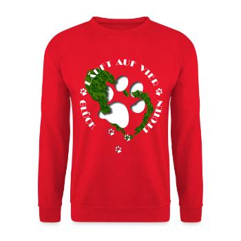 Paws and heart made of leaves with message - Unisex Sweatshirt - red - Front - Alina (178cm) & Michal (187cm)