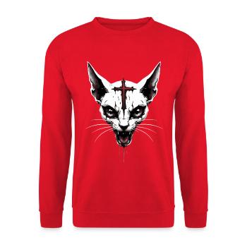 Sphynx Cat Gothic Cross Sinister Occult Satanic - Unisex Sweatshirt - red - Front - Alina (178cm) & Michal (187cm)