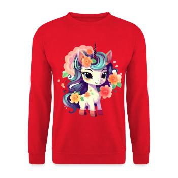 Pastell-Einhorn mit Blumenkrone - Unisex Pullover - Rot - Vorne - Alina (178cm) & Michal (187cm)