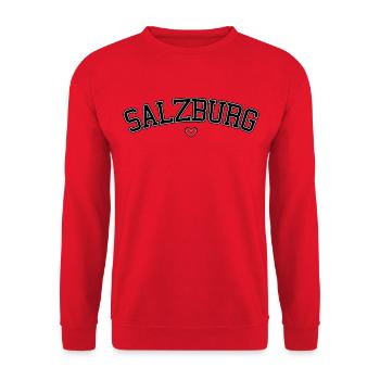 Salzburg Herz Schrift - Unisex Pullover - Rot - Vorne - Alina (178cm) & Michal (187cm)