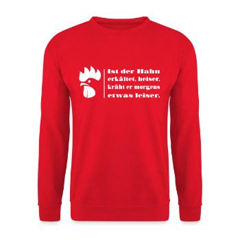 lustiger Spruch Hahn Gockel Hühner Züchter - Unisex Pullover - Rot - Vorne - Alina (178cm) & Michal (187cm)
