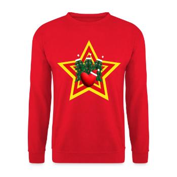 Herz mit Weihnachtsmütze und glücklichen Tannen. - Unisex Pullover - Rot - Vorne - Alina (178cm) & Michal (187cm)