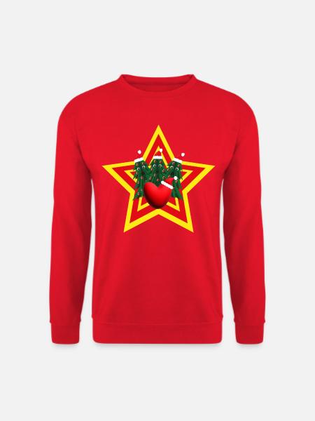 Herz mit Weihnachtsmütze und glücklichen Tannen. - Unisex Pullover - Rot