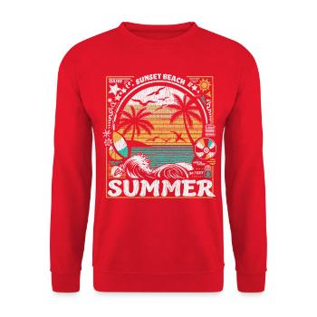 Surfen und Sommer im Vintage Style auf Hawaii - Unisex Pullover - Rot - Vorne - Alina (178cm) & Michal (187cm)