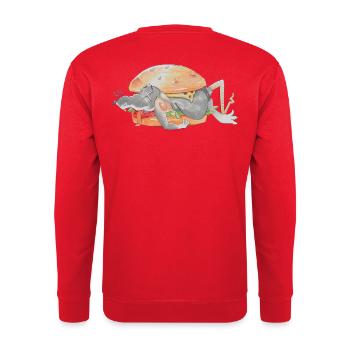 Ratfoodz' I can haz Ratzburger (Backprint) @ Ratz - Unisex Pullover - Rot - Hinten - Michal (187cm)