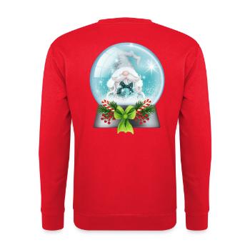 Schneekugel Weihnachtsmann mit Zuckerstangen - Unisex Pullover - Rot - Hinten - Michal (187cm)
