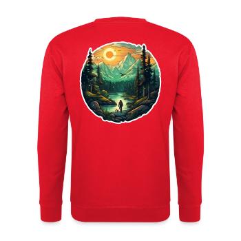 Cooles Wanderer Motiv - Wandern in den Bergen - Unisex Pullover - Rot - Hinten - Michal (187cm)
