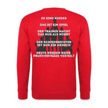 Fußball Regeln auf Fußballplatz für Eltern - Unisex Pullover - Rot - Hinten - Michal (187cm)