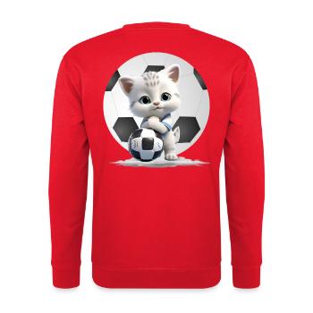 Kätzchen-Maskottchen mit Fußball - Unisex Pullover - Rot - Hinten - Michal (187cm)