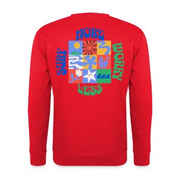 Surf More Worry Less - Unisex Sweatshirt - red - Back - Michal (187cm)