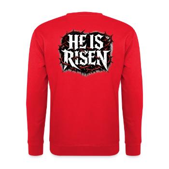 he is risen streetwear vintage - Unisex Pullover - Rot - Hinten - Michal (187cm)