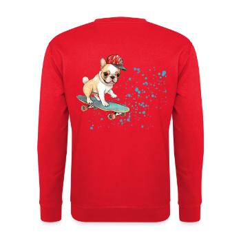 Skateboard Bulldog mit Cap - Unisex Pullover - Rot - Hinten - Michal (187cm)