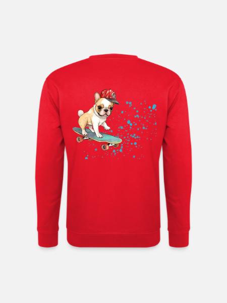 Skateboard Bulldog with Cap - Unisex Sweatshirt - red