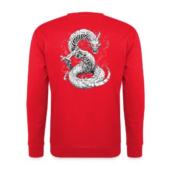 Japanese Skeleton Dragon - Yokai Sumi-e Yeu Ink - Unisex Sweatshirt - red - Back - Michal (187cm)