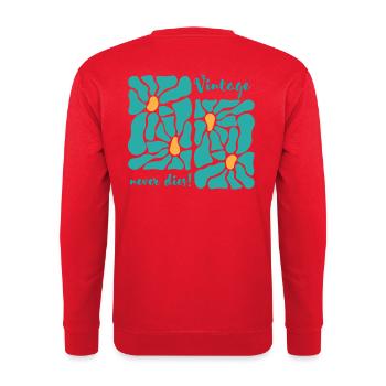 Vintage Never Dies Blumen Design - Unisex Pullover - Rot - Hinten - Michal (187cm)