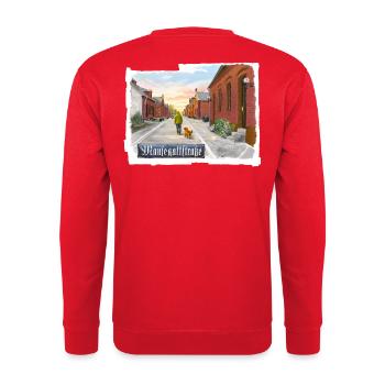 Mausegattstraße – Zechensiedlung im Pott - Unisex Pullover - Rot - Hinten - Michal (187cm)