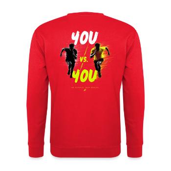 VOUS vs VOUS – Motif de l’évolution - Sweat-shirt Unisexe - rouge - Dos - Michal (187cm)