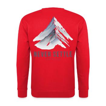 Niemals zufrieden sein - Unisex Pullover - Rot - Hinten - Michal (187cm)