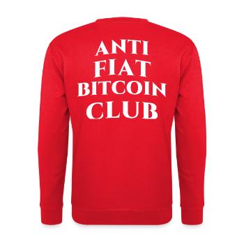 ANTI FlAT-SYSTEM BITCOIN CLUB - Unisex Pullover - Rot - Hinten - Michal (187cm)