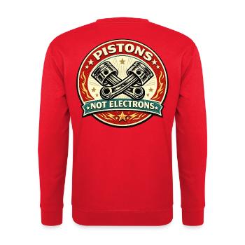 Kolben, keine Elektronen, die rasen - Unisex Pullover - Rot - Hinten - Michal (187cm)