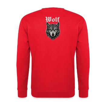 Gothic Wolf Kopf Illustration Geschenkidee - Unisex Pullover - Rot - Hinten - Michal (187cm)