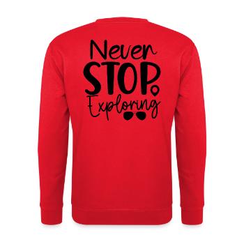 N’arrêtez jamais d’explorer - Sweat-shirt Unisexe - rouge - Dos - Michal (187cm)