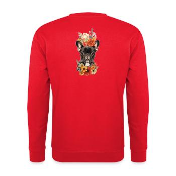 Französische Bulldogge mit Blumen - Unisex Pullover - Rot - Hinten - Michal (187cm)