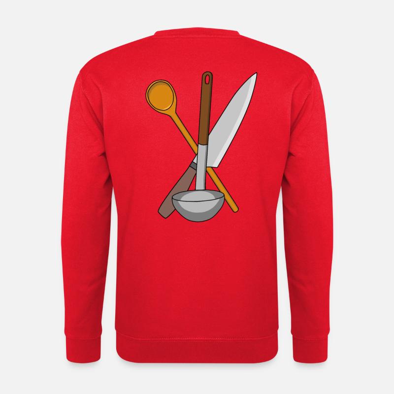 Koch Messer Kochen Küche Suppenkelle Kochlöffel - Unisex Pullover - Rot